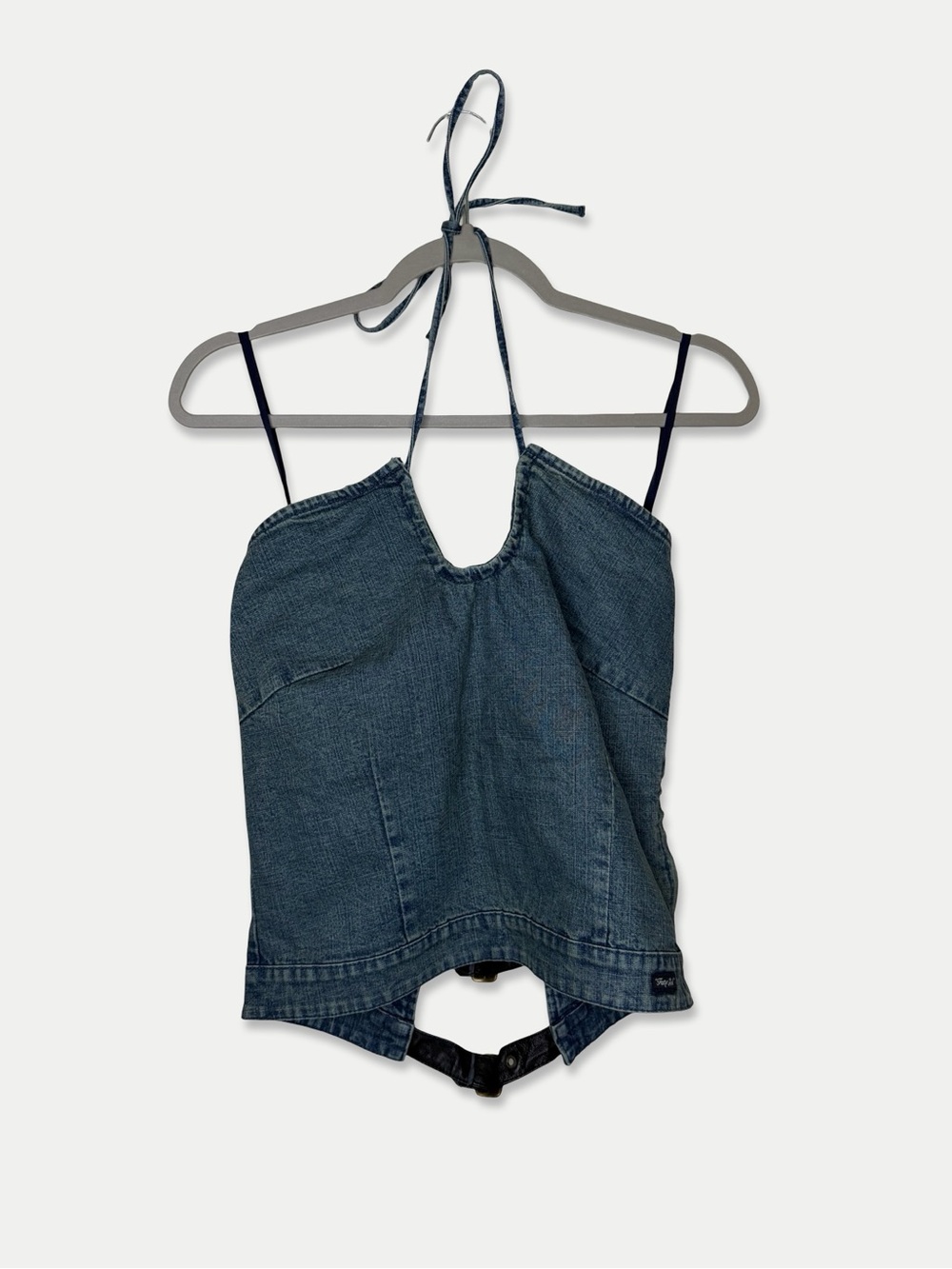 VINTAGE FUBU Top Denim 15/16 Y2K Halter Blue Black GUC